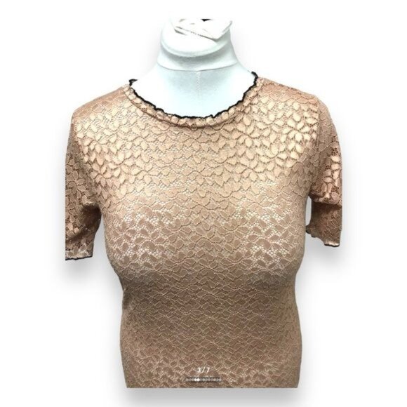 Zara Trafaluc Women’s Short Sleeve High Neck Stretchy Lace Sheer Top, size S - Picture 2 of 6